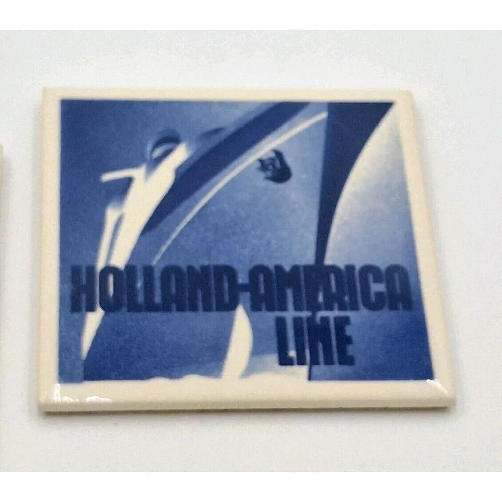 Holland American Cruise Line Blue Delft Coaster Tiles w/Cork Backing Set of 2